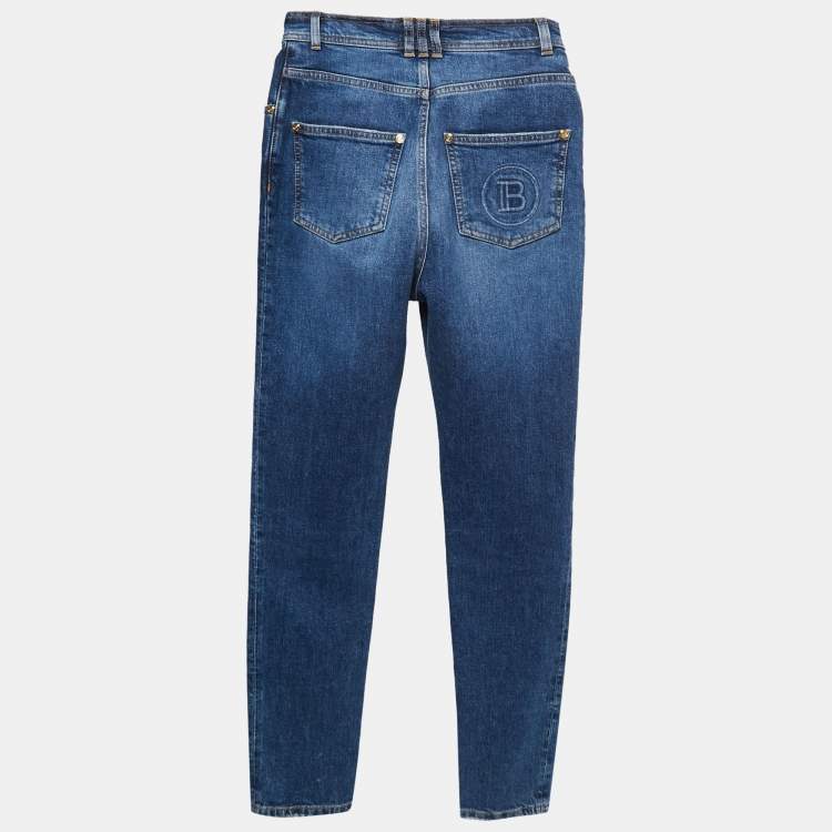 Pre Owned Balmain Blue Denim High Waisted Jeans S Waist 24"