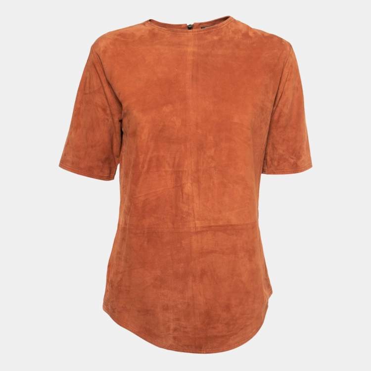Pre Owned Balmain Brown Suede Short Sleeve Top M