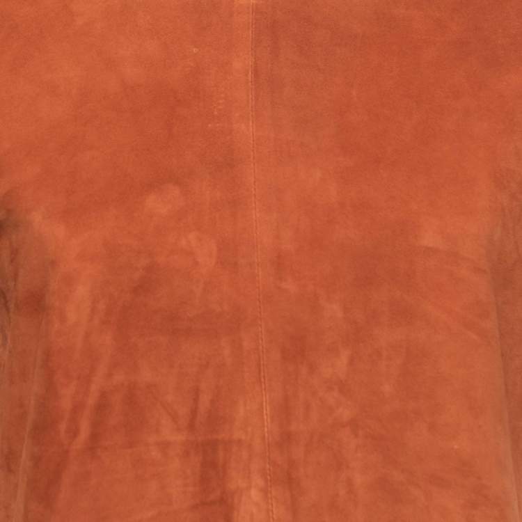 Pre Owned Balmain Brown Suede Short Sleeve Top M
