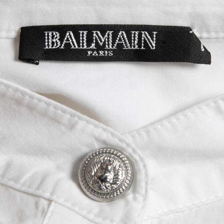 Pre Owned Balmain White Cotton Button Detail Full Sleeve Shirt M