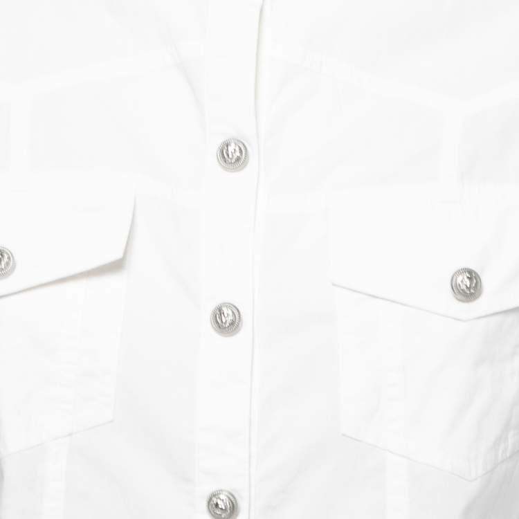 Pre Owned Balmain White Cotton Button Detail Full Sleeve Shirt M