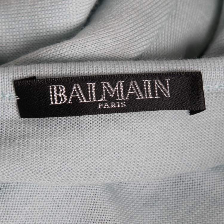 Pre Owned Balmain Light Blue Knit Button Down Long Sleeve Top M