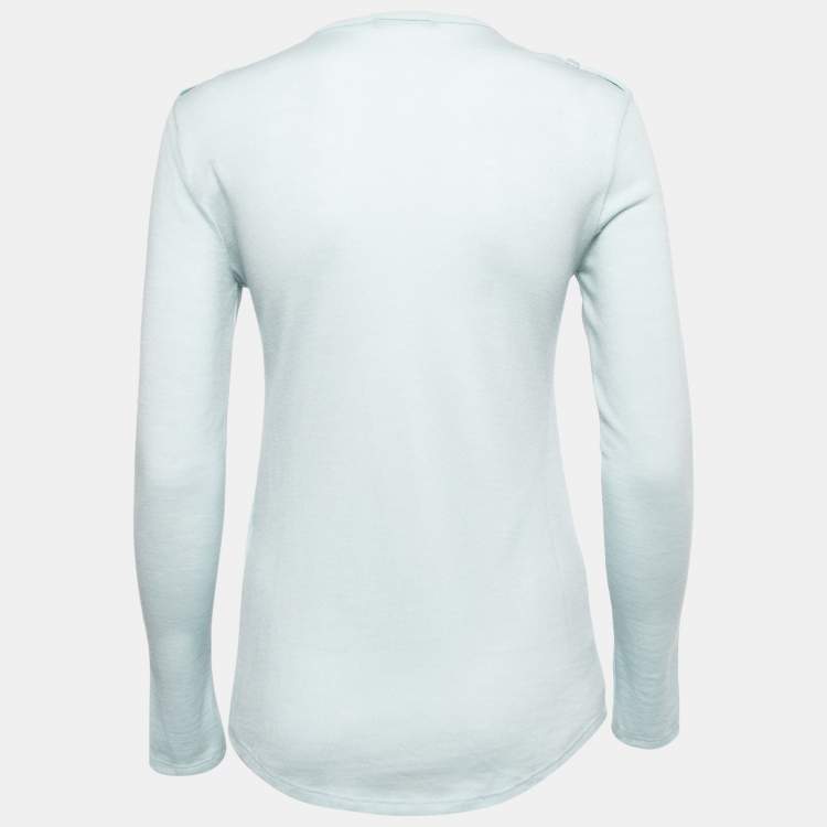 Pre Owned Balmain Light Blue Knit Button Down Long Sleeve Top M