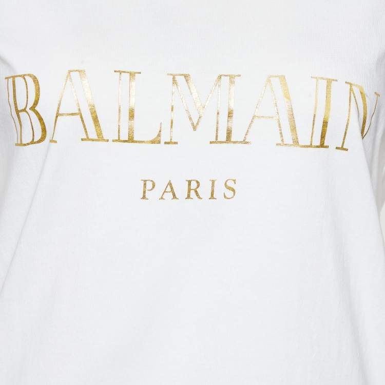 Pre Owned Balmain White Logo Printed Cotton Knit Sleeveless T-Shirt S