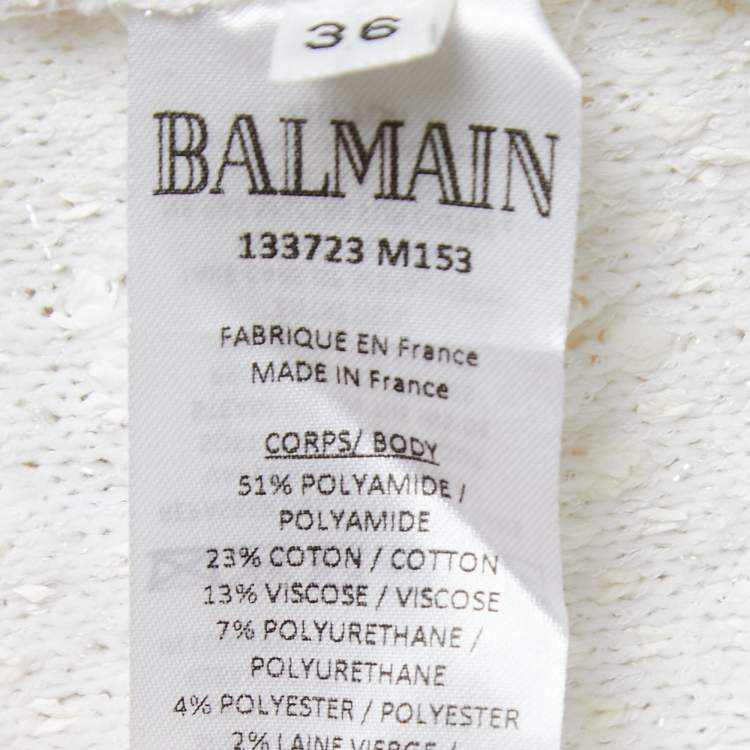 Pre Owned Balmain White Boucle Tweed Double-Breasted Fringed Dress S