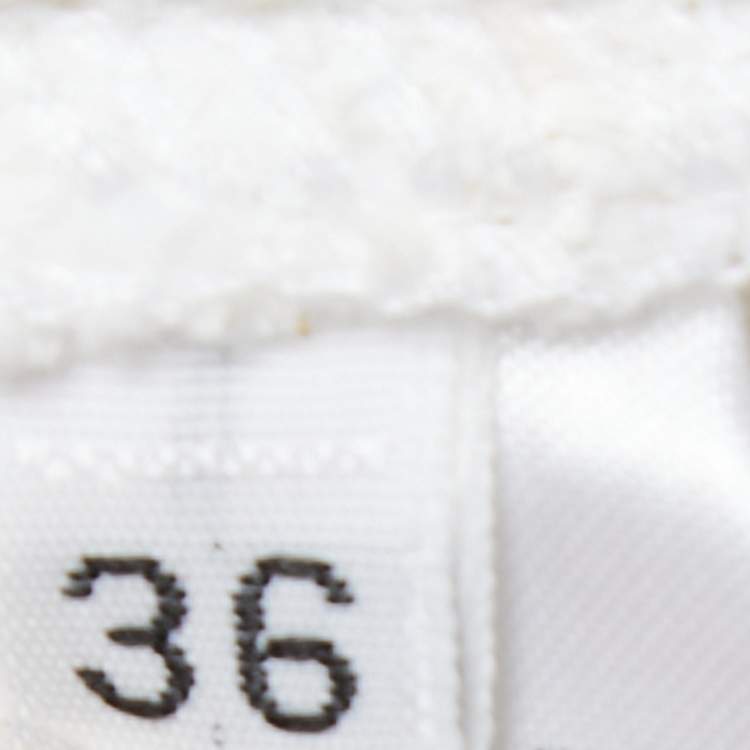 Pre Owned Balmain White Boucle Tweed Double-Breasted Fringed Dress S