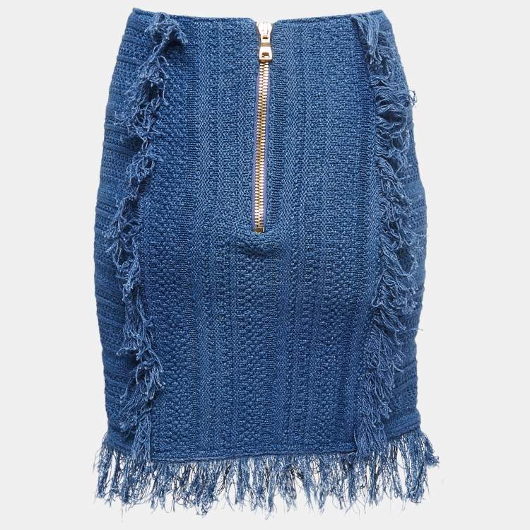 Pre Owned Balmain Blue Knit Button Detailed Mini Skirt S
