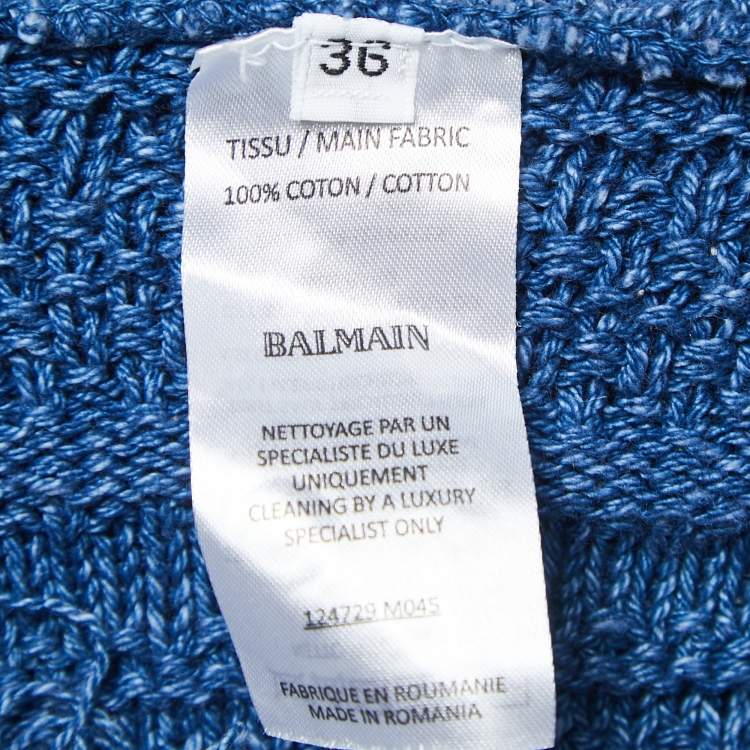 Pre Owned Balmain Blue Knit Button Detailed Mini Skirt S