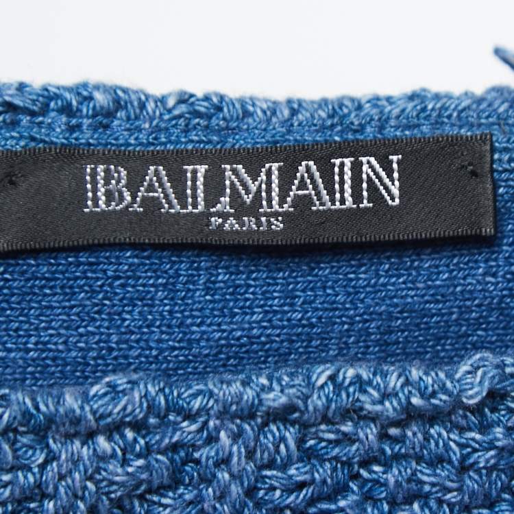 Pre Owned Balmain Blue Knit Button Detailed Mini Skirt S
