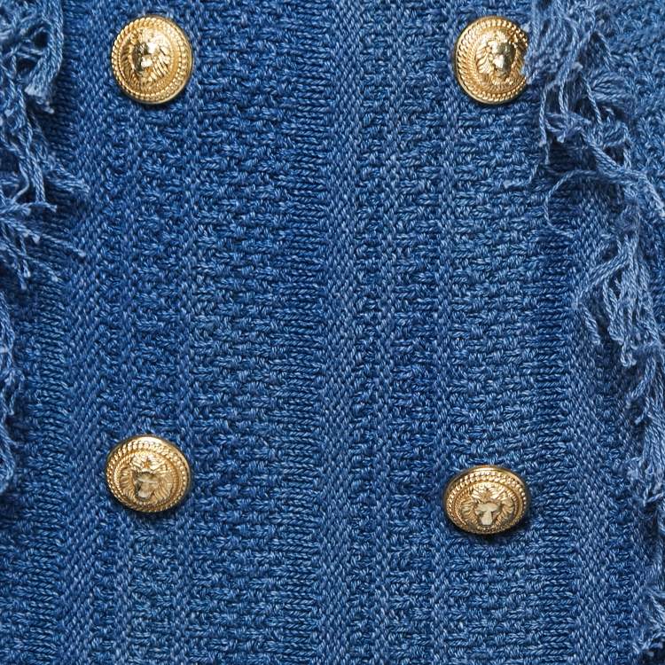 Pre Owned Balmain Blue Knit Button Detailed Mini Skirt S