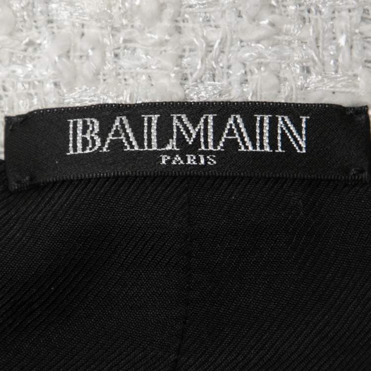 Pre Owned Balmain Black/White Tweed Double Breasted Blazer L