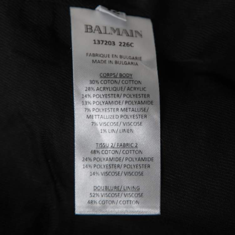 Pre Owned Balmain Black/White Tweed Double Breasted Blazer L