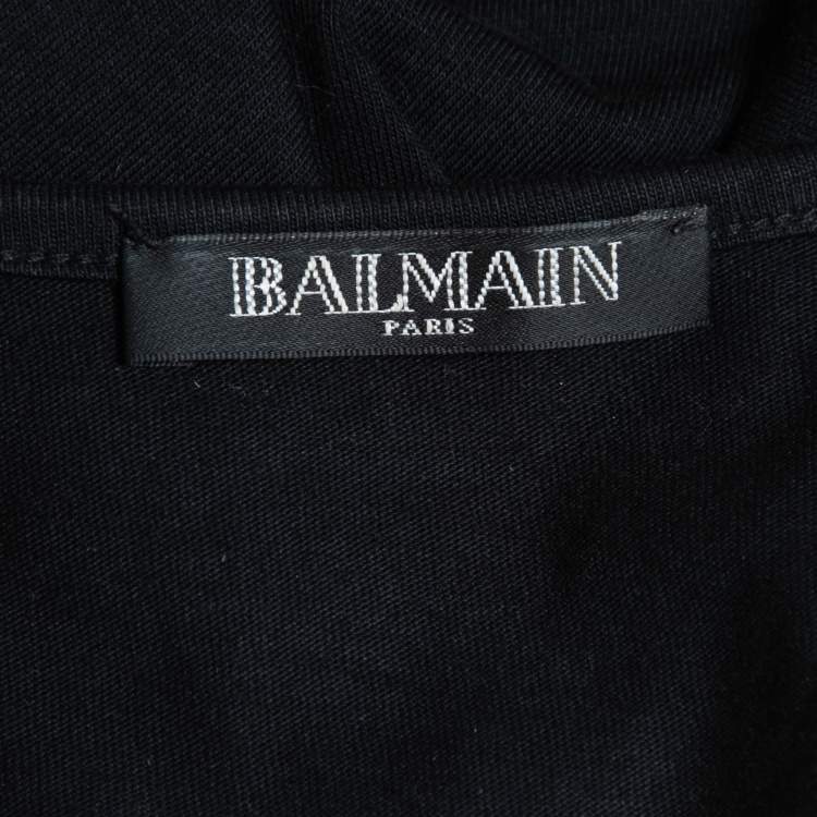 Pre Owned Balmain Black Logo Printed Cotton Button Detailed Tank Top S