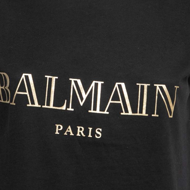 Pre Owned Balmain Black Logo Printed Cotton Button Detailed Tank Top S