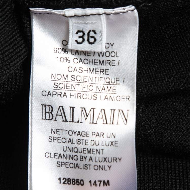 Pre Owned Balmain Black Knit Button Long Sleeve Top S