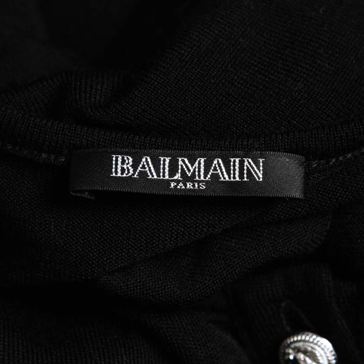 Pre Owned Balmain Black Knit Button Long Sleeve Top S