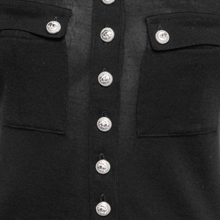 Pre Owned Balmain Black Knit Button Long Sleeve Top S