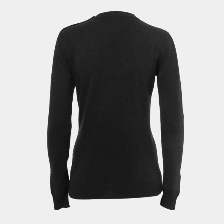 Pre Owned Balmain Black Wool & Cashmere Knit Button Detail Sweater S
