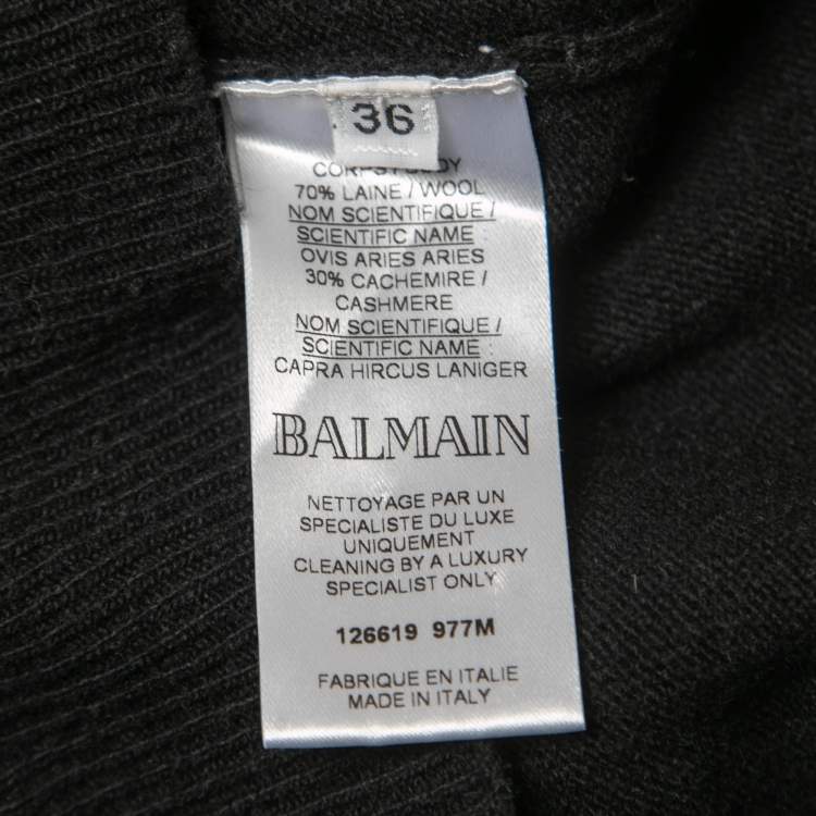 Pre Owned Balmain Black Wool & Cashmere Knit Button Detail Sweater S