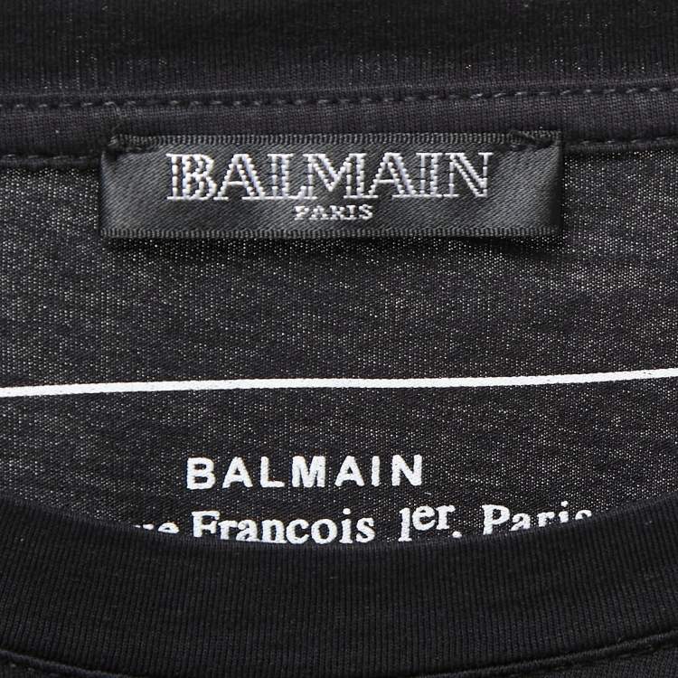 Pre Owned Balmain Black Logo Printed Cotton Buttons Detail Half Sleeve T-Shirt L