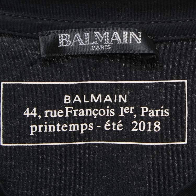 Pre Owned Balmain Black Printed Cotton Crew Neck Half Sleeve T-Shirt XS
