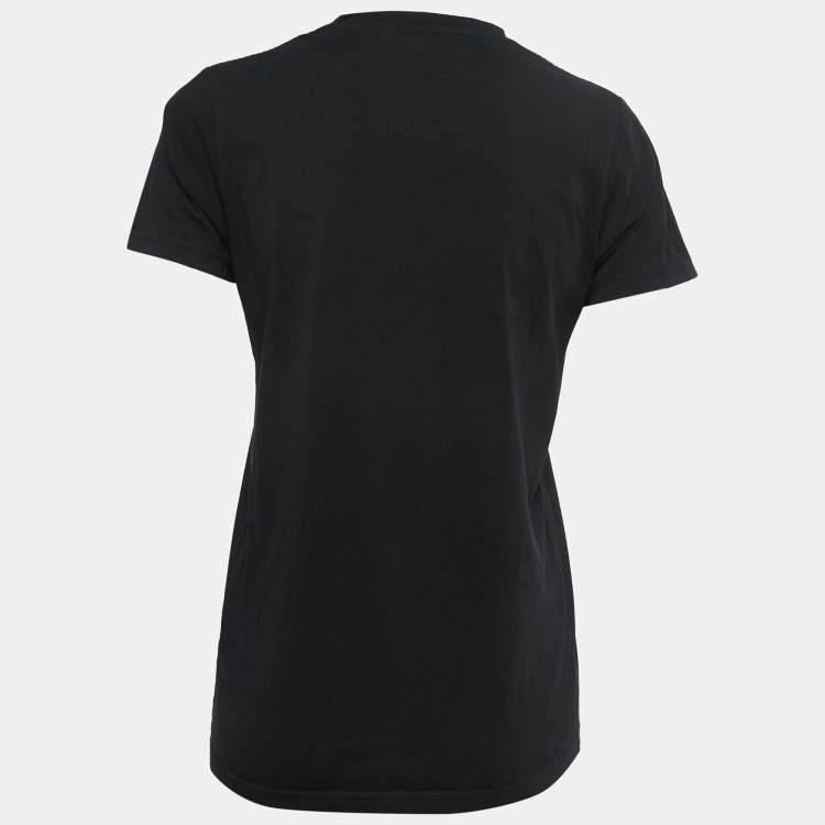 Pre Owned Balmain Black Printed Cotton Crew Neck Half Sleeve T-Shirt XS