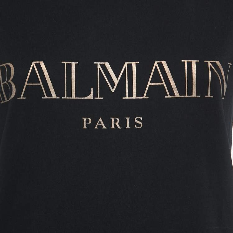 Pre Owned Balmain Black Printed Cotton Crew Neck Half Sleeve T-Shirt XS