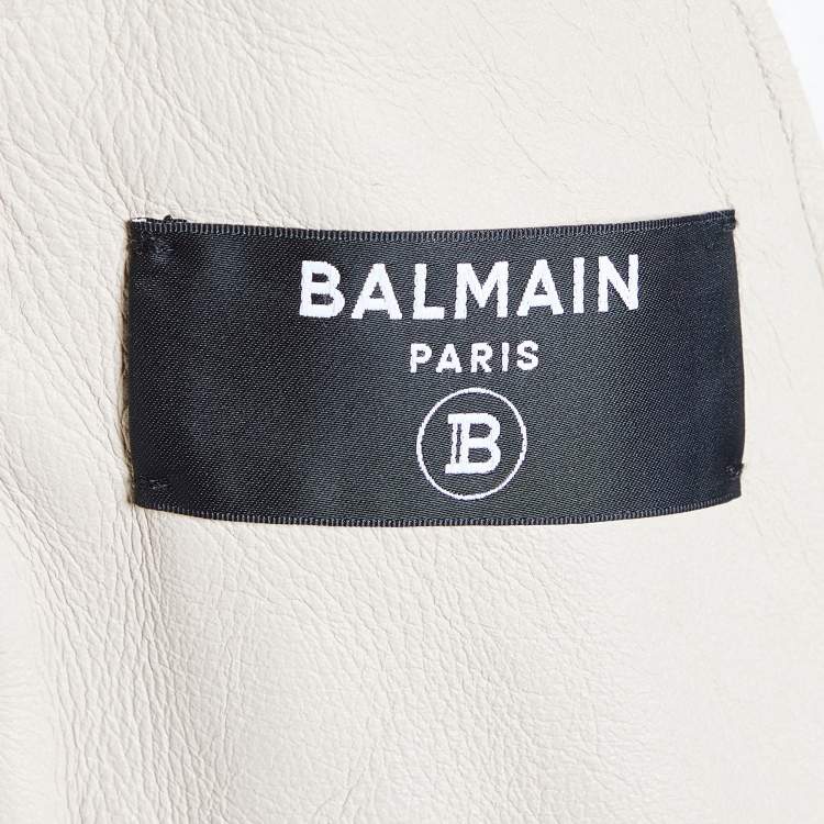 Pre Owned Balmain Beige Leather Shearling Zip Front Jacket S
