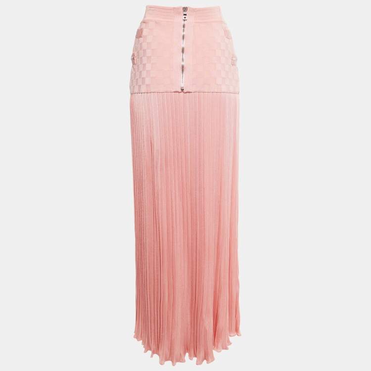 Pre Owned Balmain Pink Knit Fit & Flare High Waist Maxi Skirt S