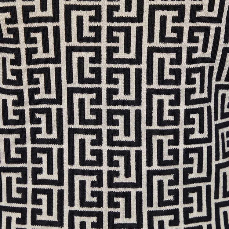 Pre Owned Balmain Monochrome Monogram Jacquard Mini Dress M