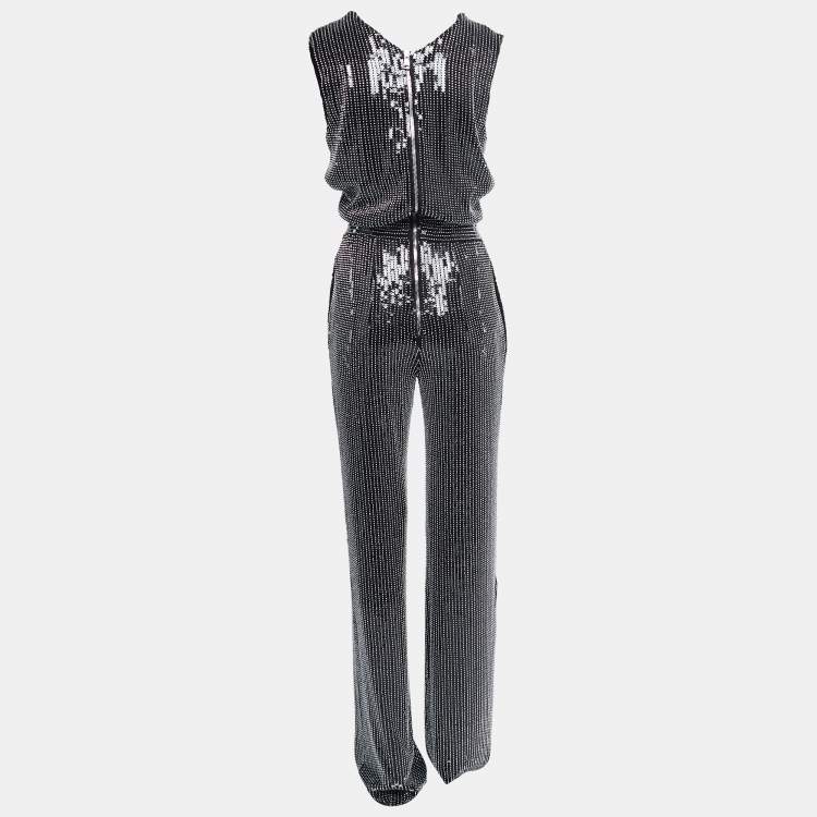 Pre Owned Balmain Black Sequin Bead Embellished Jumpsuit S