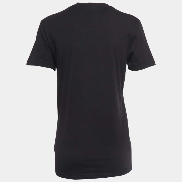 Pre Owned Balmain Black Logo Print Cotton Crew Neck Short Sleeve T-Shirt S