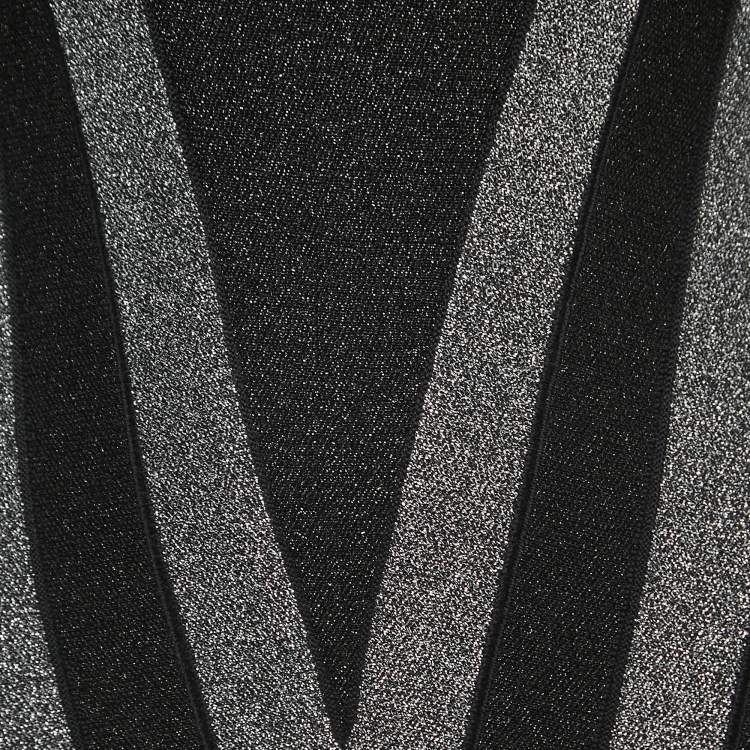 Pre Owned Balmain Black Striped Patterned Lurex Knit Mini Bodycon Dress S