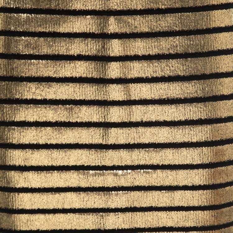Pre Owned Balmain Black/Gold Striped Knit Pencil Skirt M