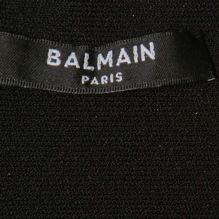 Pre Owned Balmain Black/Gold Striped Knit Pencil Skirt M
