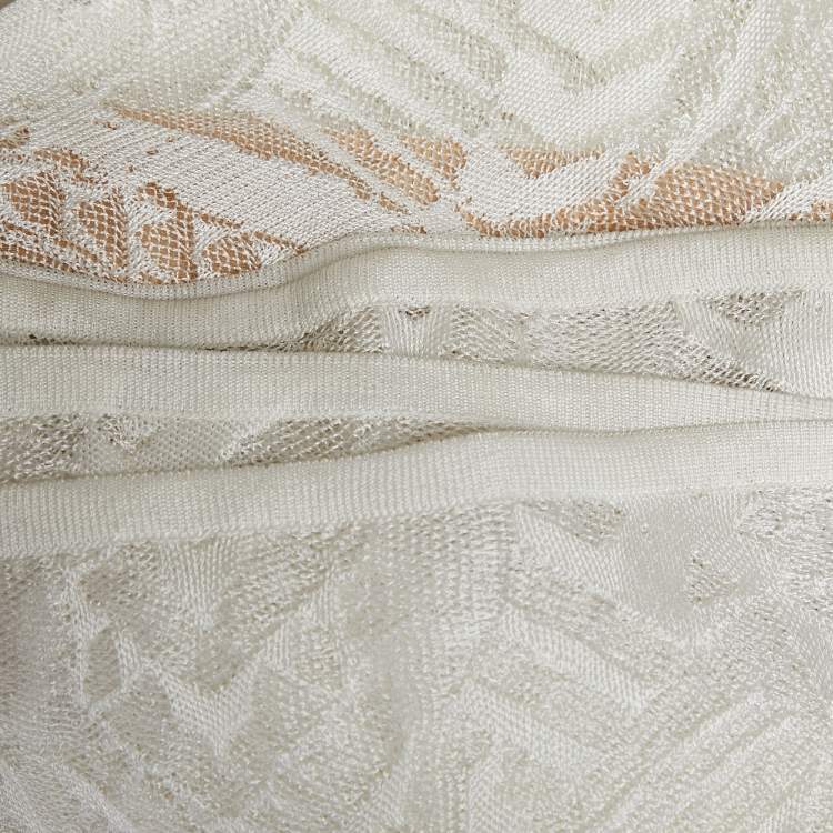 Pre Owned Balmain White Jacquard Knit Wide Leg Pants M