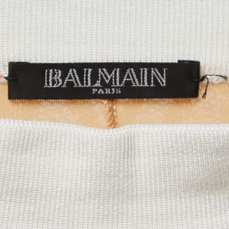 Pre Owned Balmain White Jacquard Knit Wide Leg Pants M