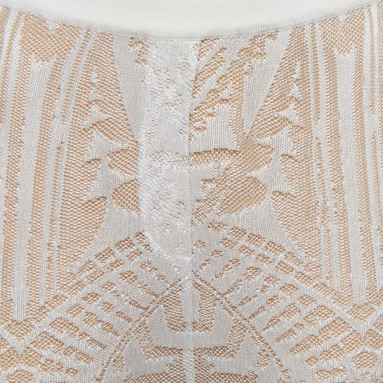 Pre Owned Balmain White Jacquard Knit Wide Leg Pants M