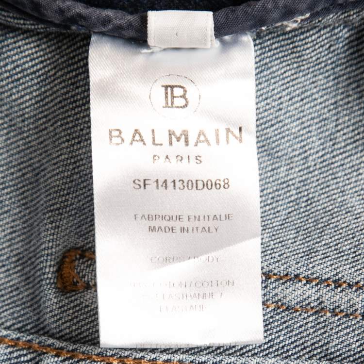 Pre Owned Balmain Blue Washed Denim Button Detail Mini Skirt S