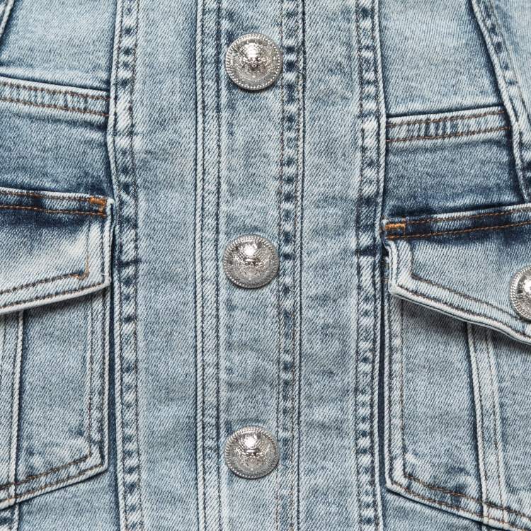 Pre Owned Balmain Blue Washed Denim Button Detail Mini Skirt S
