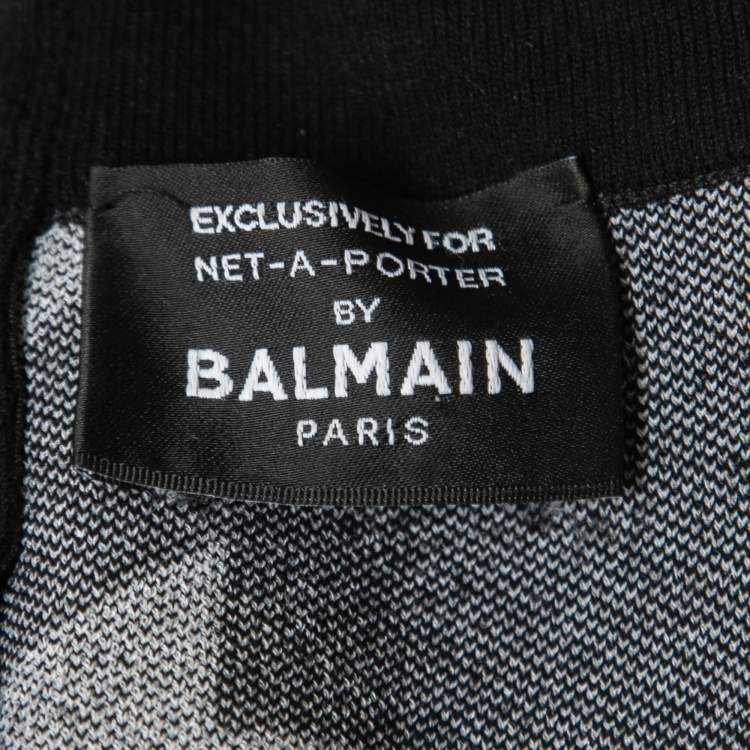 Pre Owned Balmain Black Stretch Knit Houndstooth Mini Dress L