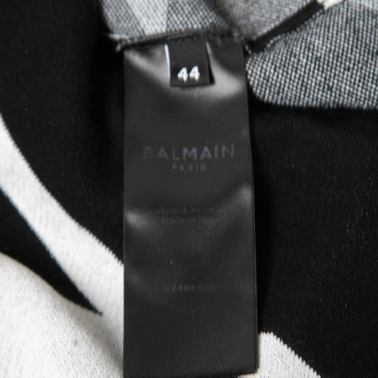Pre Owned Balmain Black Stretch Knit Houndstooth Mini Dress L