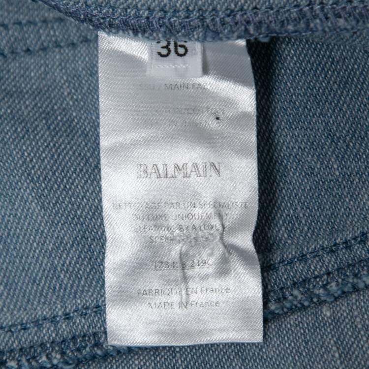 Pre Owned Balmain Blue Denim Buttoned Sleeveless Long Dress S