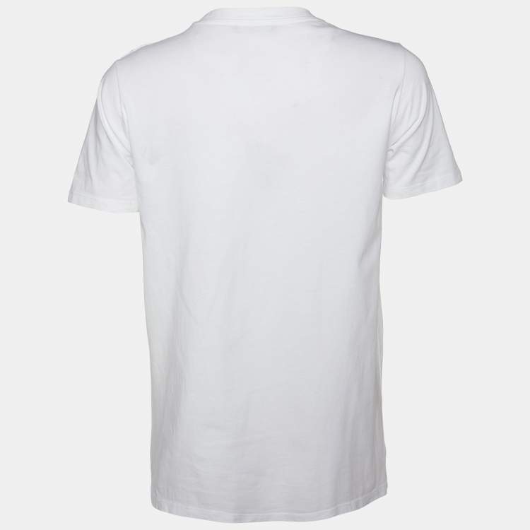 Pre Owned Balmain White Cotton Gold Logo Printed Button Detail Crewneck T Shirt S