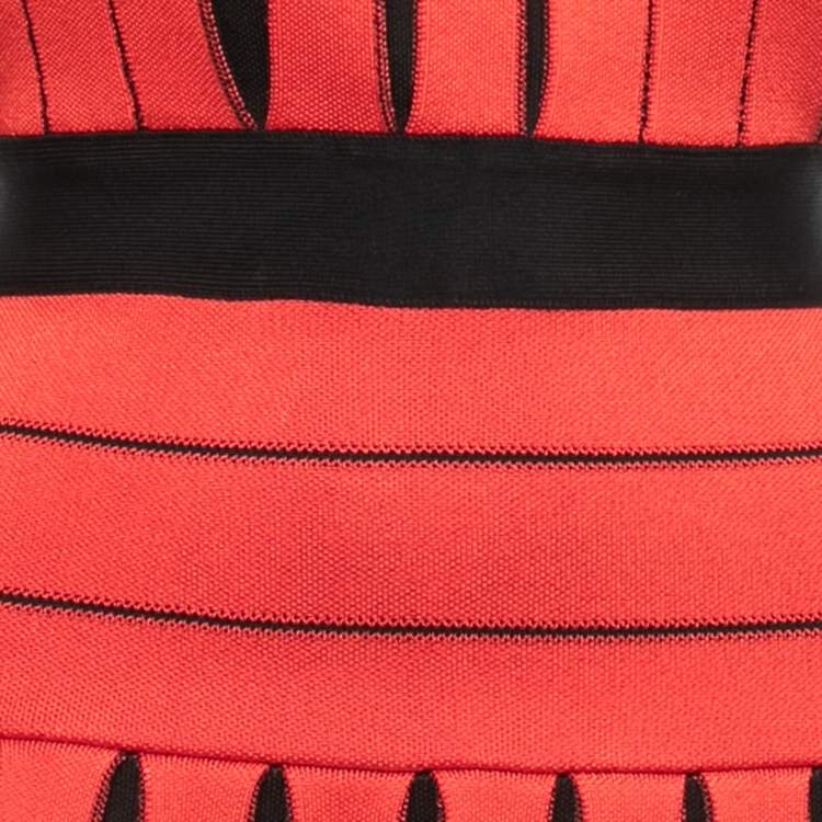 Pre Owned Balmain Black/Red Knit Pleated Halterneck Mini Dress S