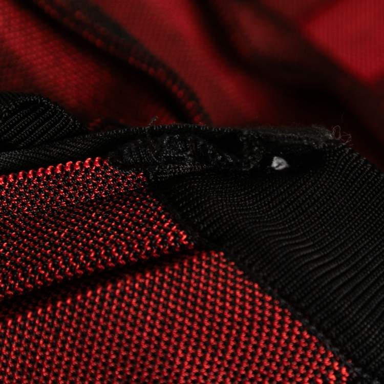 Pre Owned Balmain Black/Red Knit Pleated Halterneck Mini Dress S