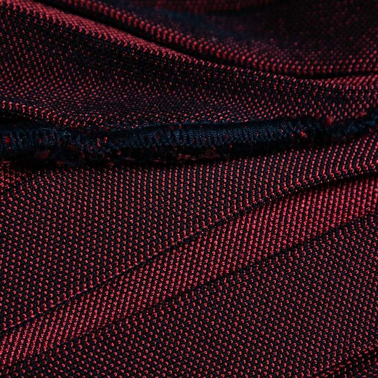 Pre Owned Balmain Black/Red Knit Pleated Halterneck Mini Dress S