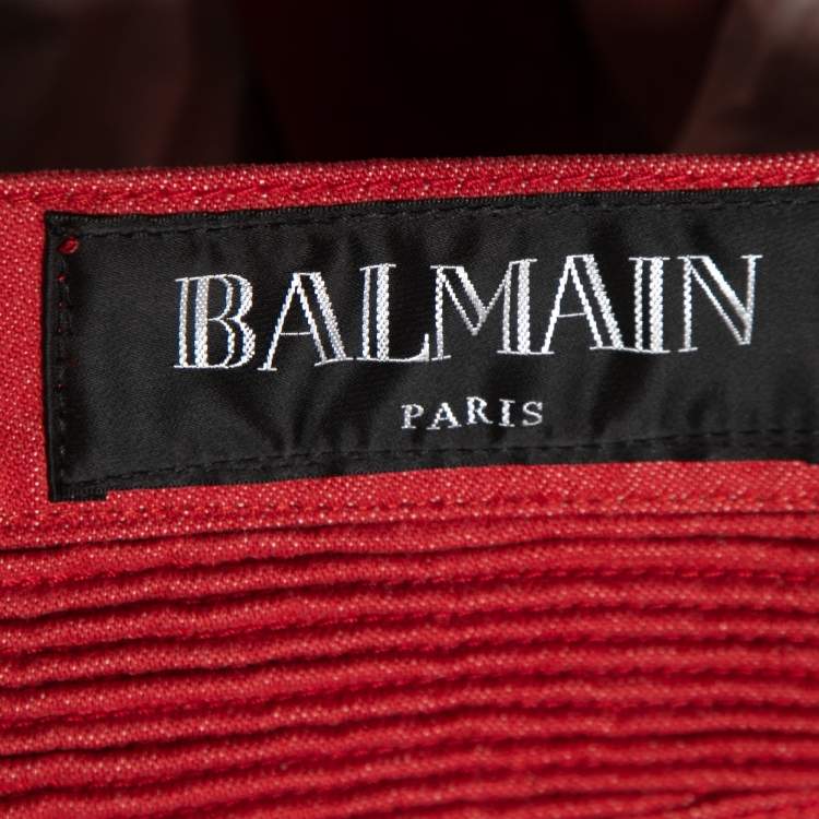 Pre Owned Balmain Red Denim Quilted Skinny Jeans M Waist 27"