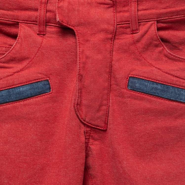 Pre Owned Balmain Red Denim Quilted Skinny Jeans M Waist 27"