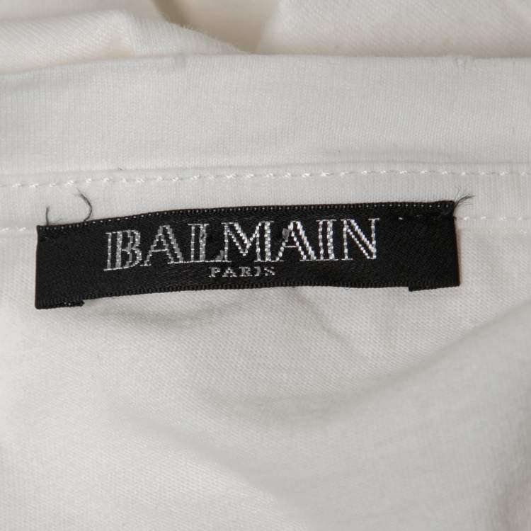 Pre Owned Balmain White Cotton Knit Distressed Detail T-Shirt S